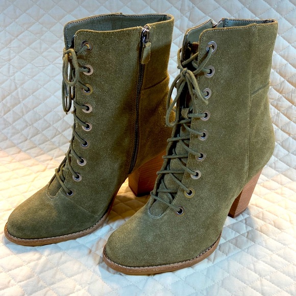 MIA Fontana Suede Lace Up Boots. New. Olive Green. Size 8.5. Side Zipper. - Picture 1 of 13